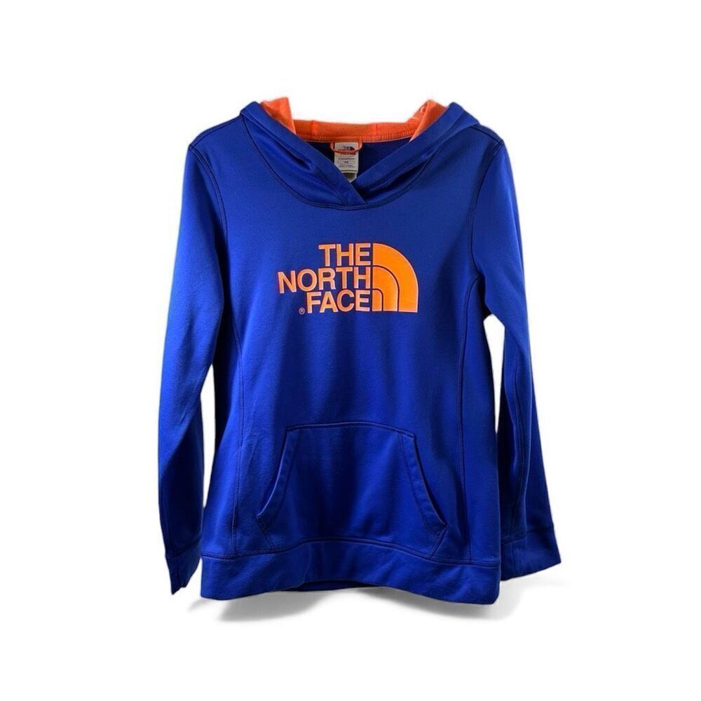 The North Face Fleeced Pullover Hoodie in Royal Blue with Orange Size M